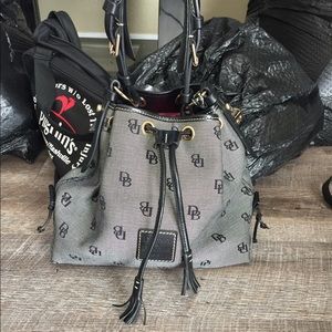 Dooney & Bourke Black and Gray Drawstring Bag